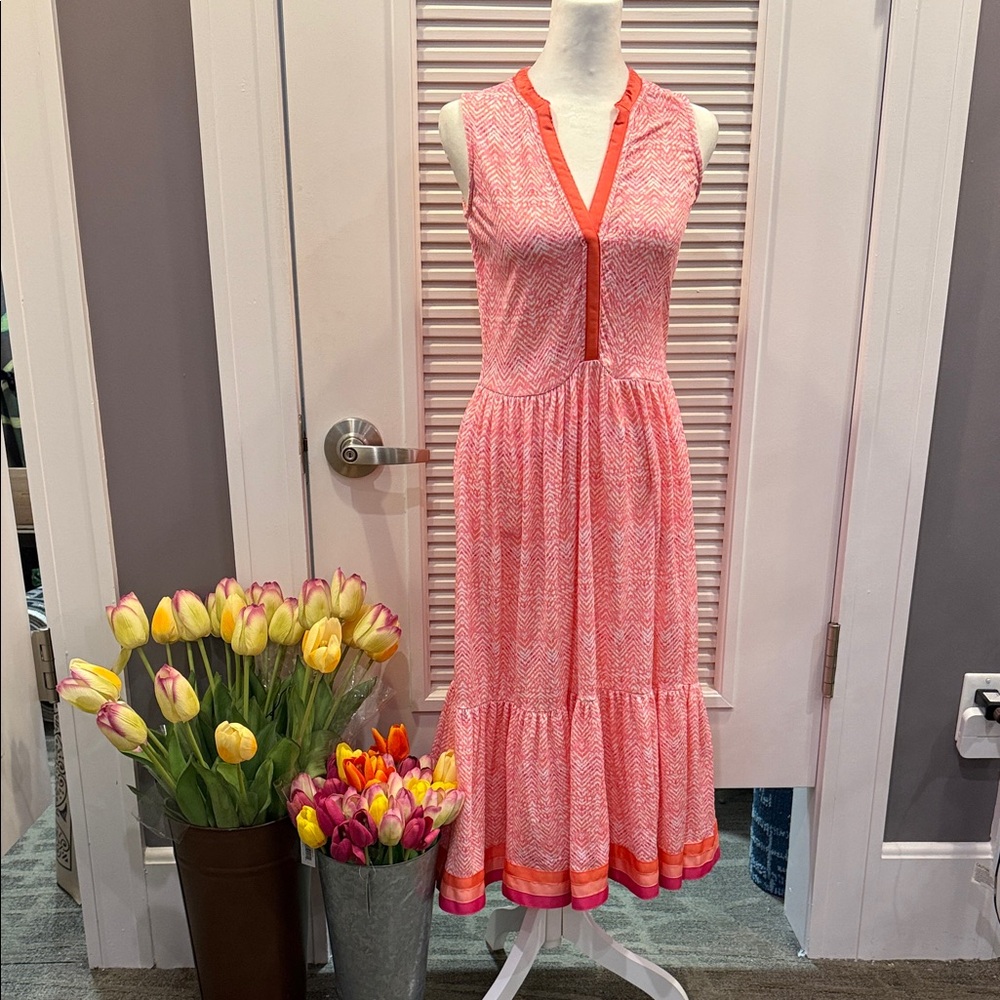 Cabana Life Coral and White Sleeveless Midi Dress